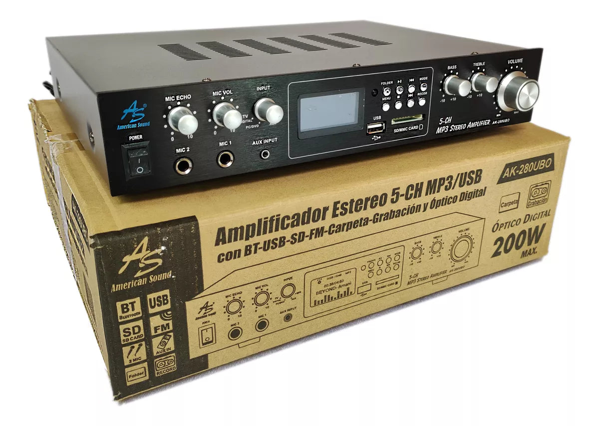 Amplificador Óptico Digital Bluetooth 2 Líneas 5 Salidas AK280UBO